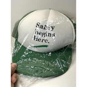 Vintage SAFETY BEGINS HERE Mesh Snapback Foam Trucker Cap NEW